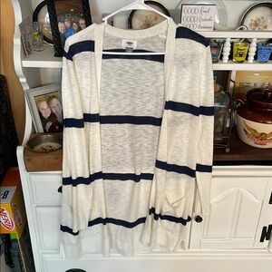 Old Navy Women's Striped Cardigan Sweater Small- White and Blue